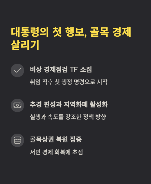 대통령의 첫 행보 골목 경제 살리기