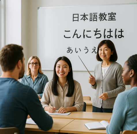 지역 주민센터에서 무료 일본어 교실 수업을 듣는 모습입니다.