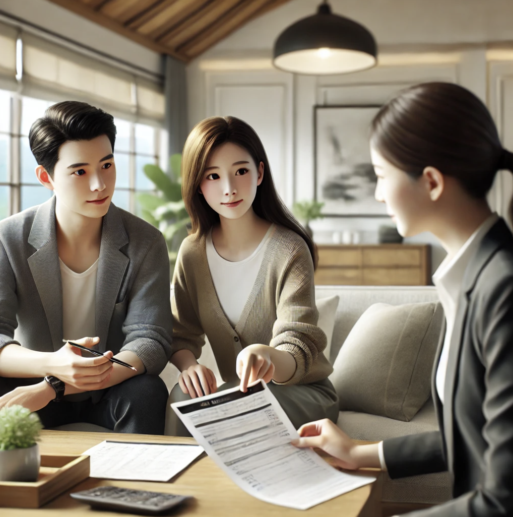세금공제에 대해 전문가의 설명을 듣는 부부