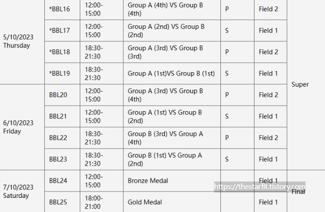 항저우 아시안게임 야구 경기일정