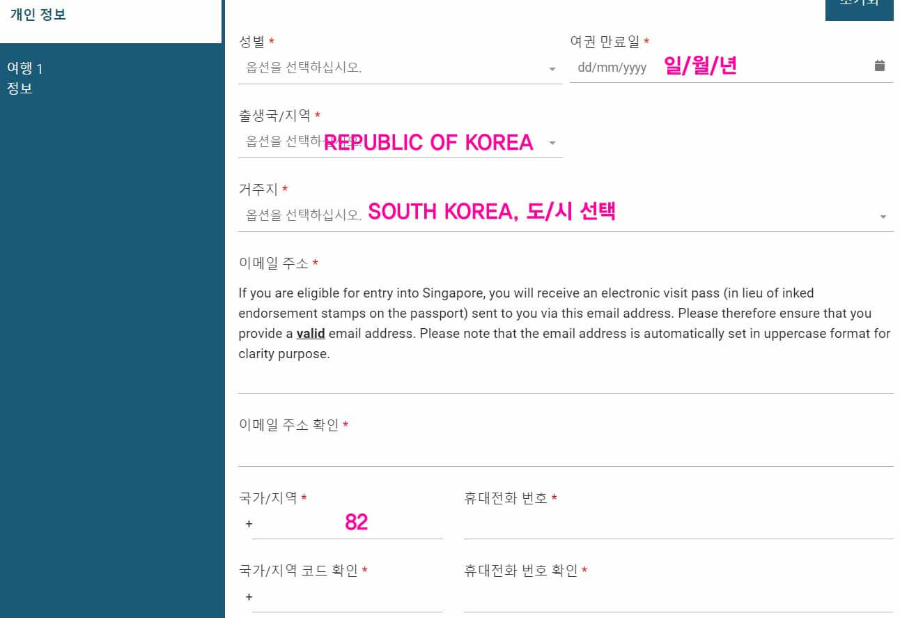 싱가포르 입국신고서 작성방법