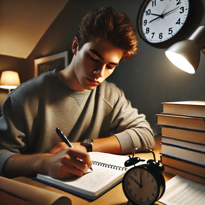 책상에서 공부하는 고3 수험생