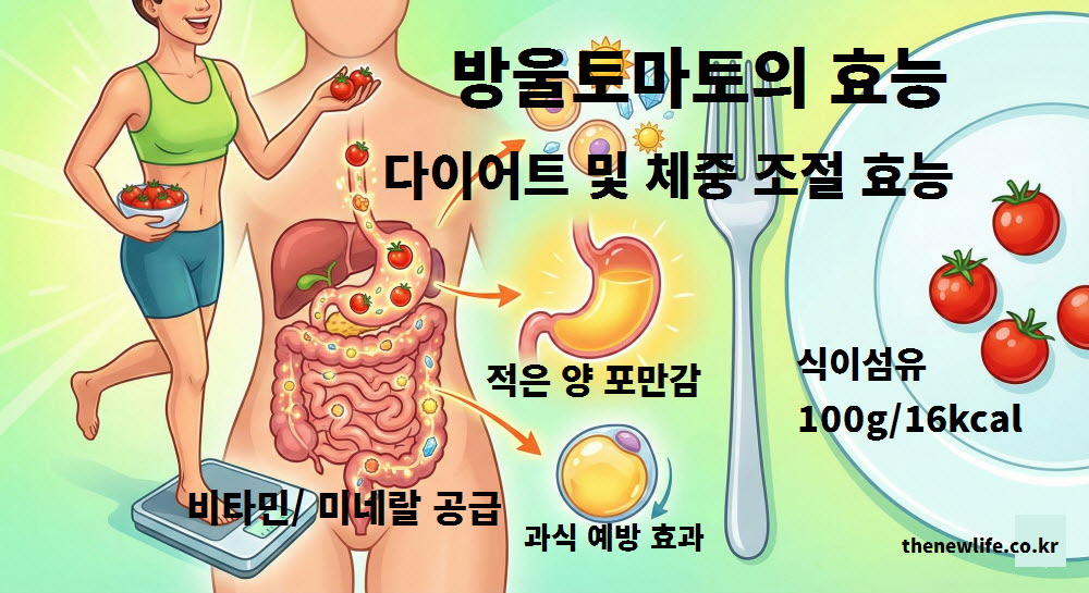 방울토마토 효능이 당뇨 관리와 혈당 조절에 미치는 영향을 설명하는 그래픽