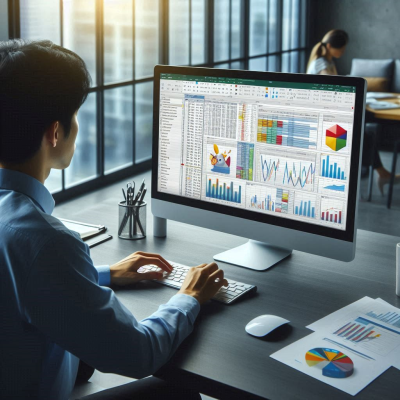 "데이터 분석 중 다양한 차트와 그래프를 다루는 장면"