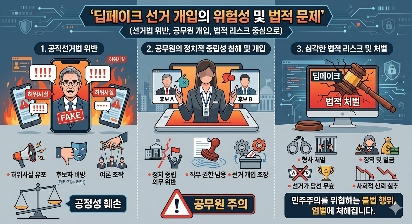 딥페이크 선거 개입 (선거법 위반, 공무원 개입, 법적 리스크)