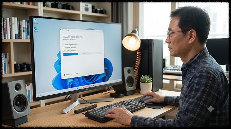 TPM 2.0과 Secure Boot 설정 후 Windows 11 시스템 요구 사항 오류가 해결되어 클린 설치가 정상 진행되는 모습