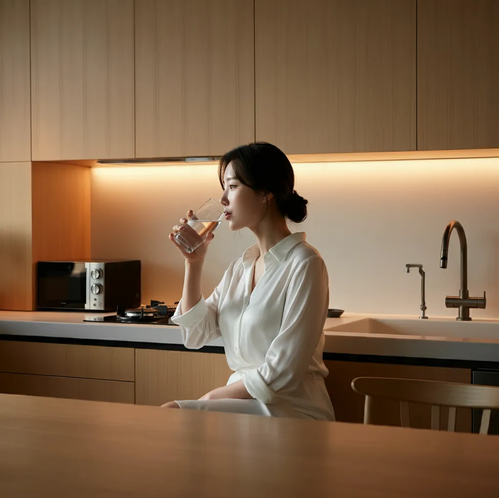 세련된-주방에서-물마시는-한국여자02