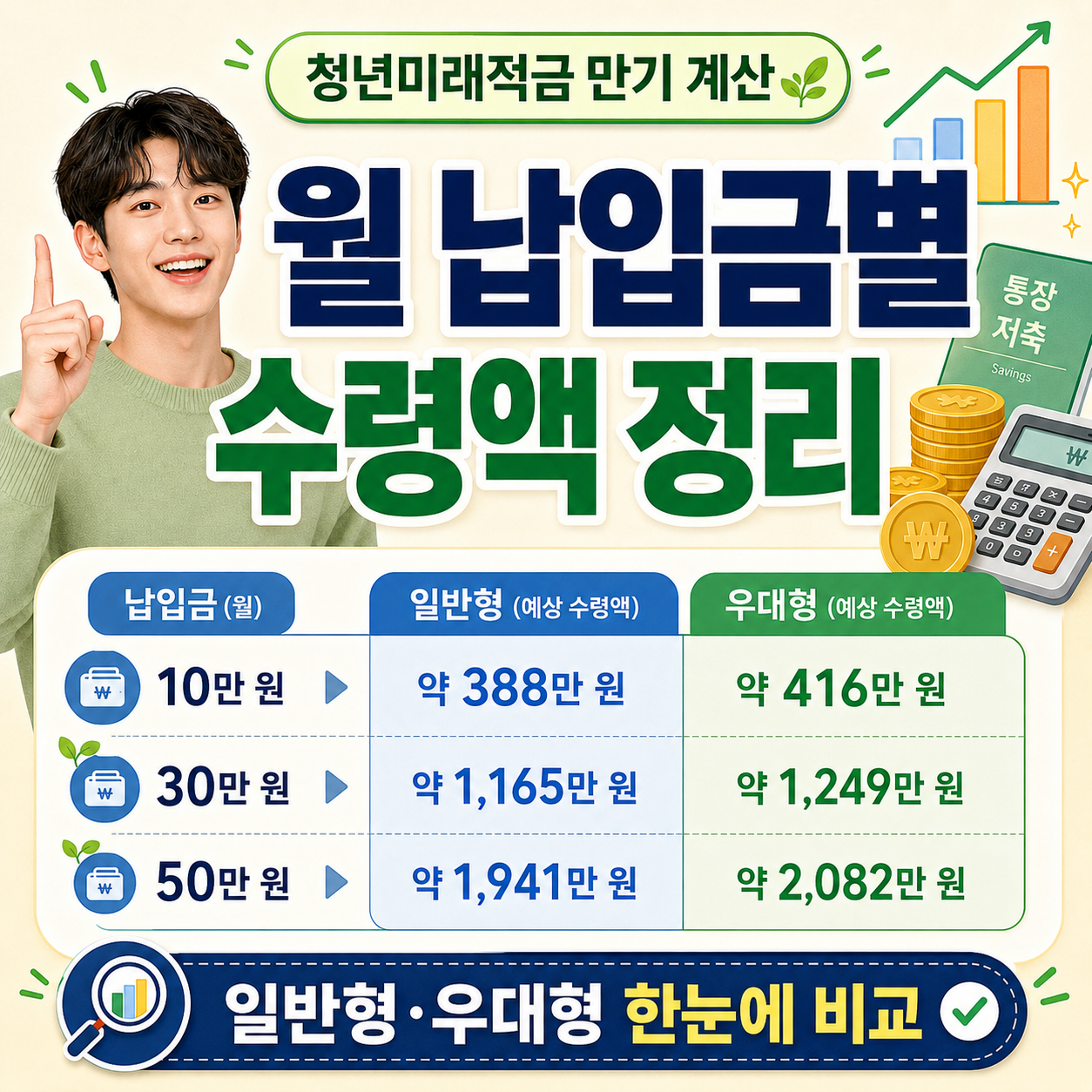 청년미래적금 월 납입금별 만기 수령액 정리 이미지