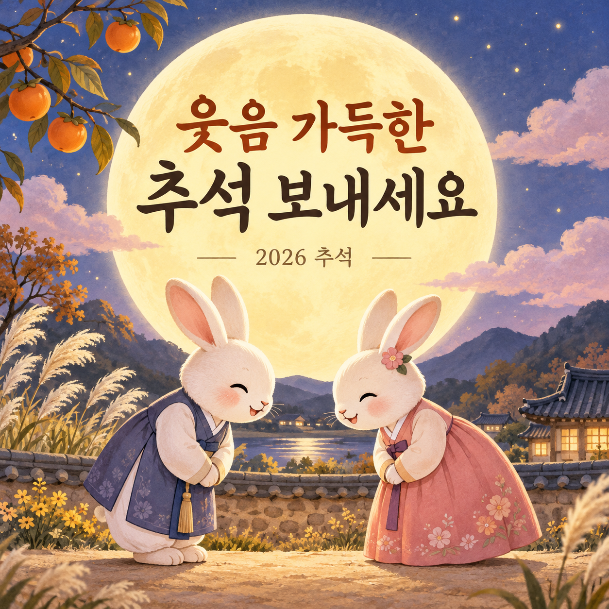 2026 추석 토끼 연하장 &mdash; 웃음 가득한 추석 보내세요