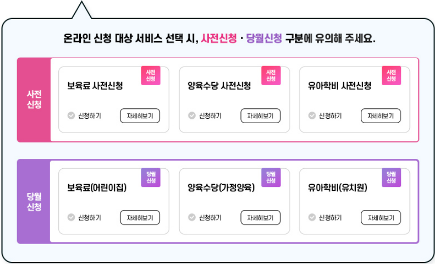 2024년-영유아-보육서비스(보육료, 유아학비, 양육수당)-사전신청-신청방법-안내