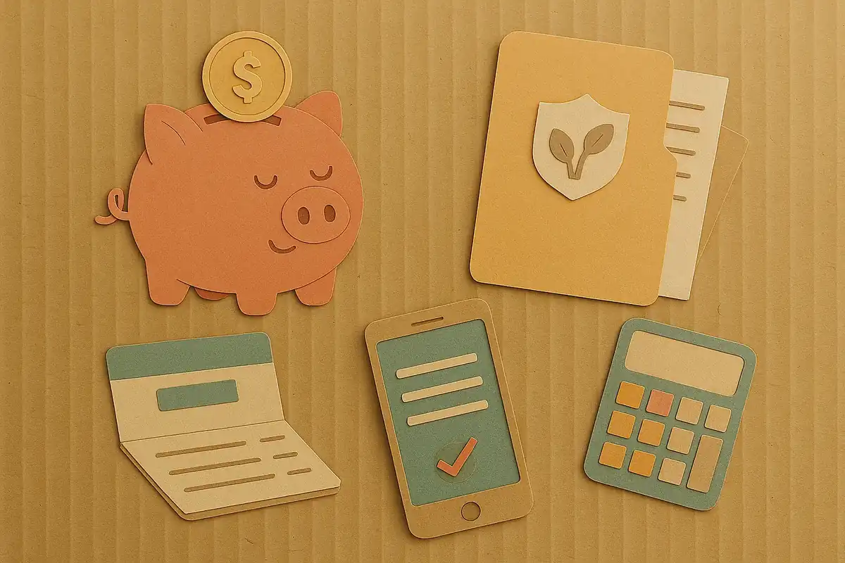 종이 오려낸 스타일의 금융 관리 아이콘