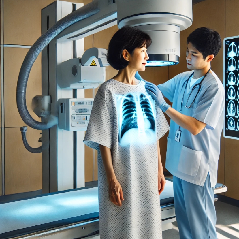 뼈 건강 체크를 위해 엑스레이 촬영중인 사진