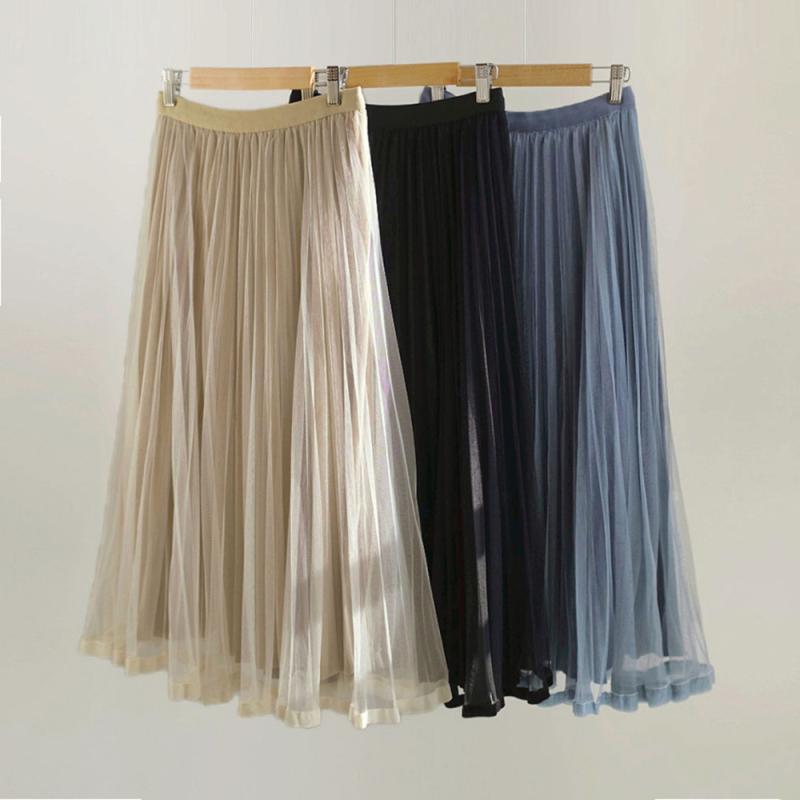 봄 주름 샤스커트 플레어 플리츠 롱스커트 검정치마