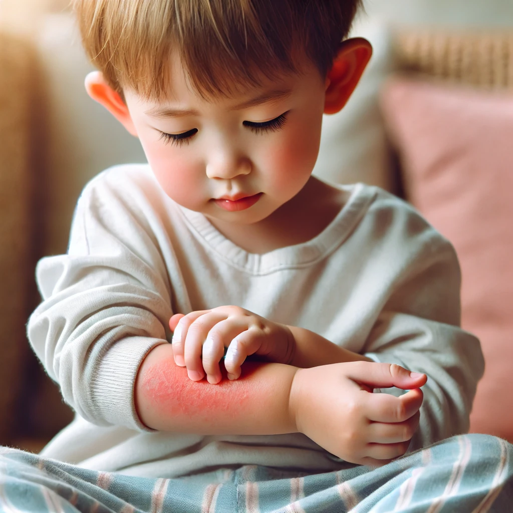 피부질환을 앓고있는 어린아이