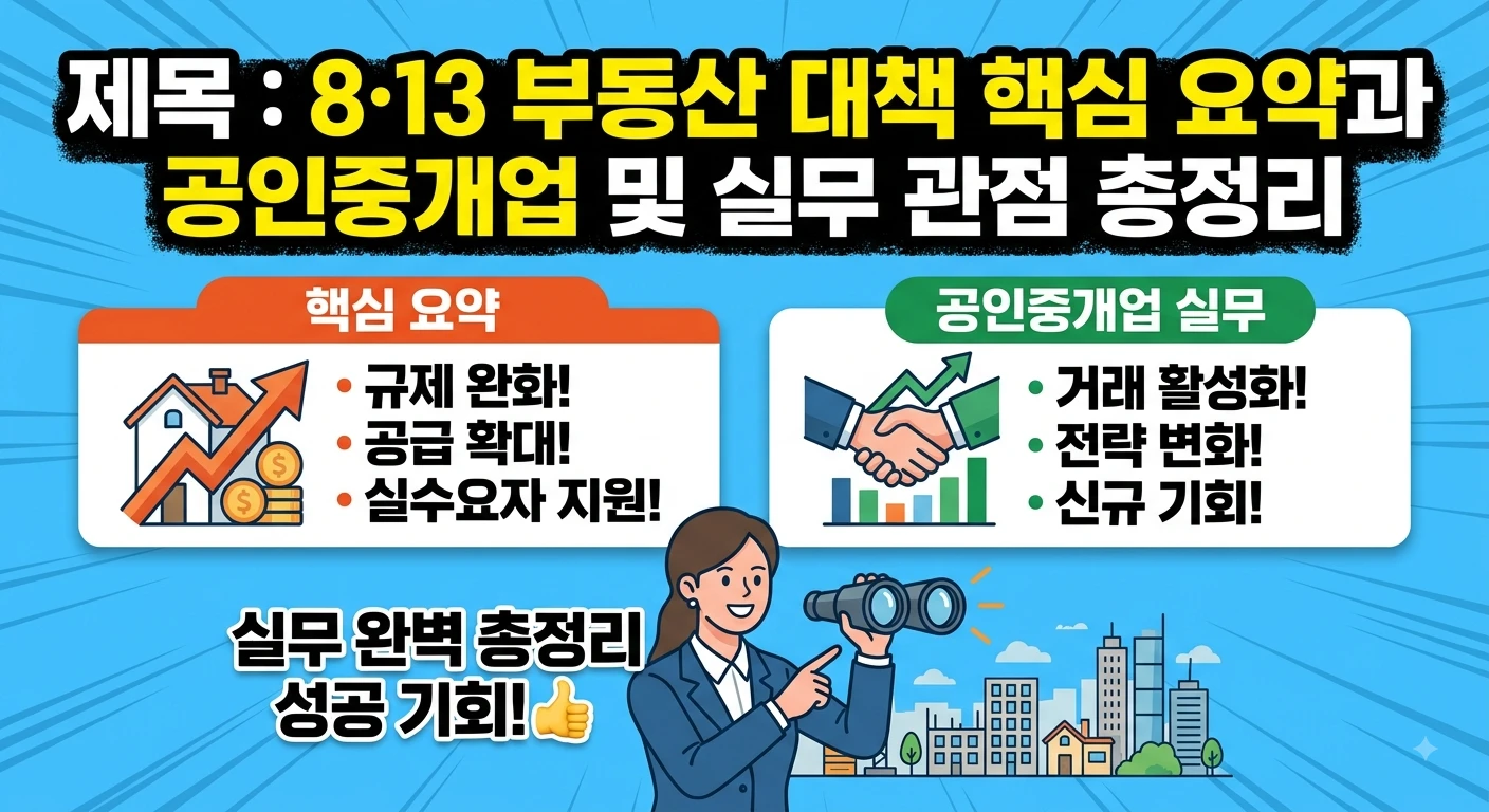 제목: 8·13 부동산 대책 핵심 요약과 공인중개업 및 실무 관점 총정리(ai를 이용한 썸네일 )