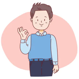 손가락으로 OK를 그리며, 만족해하는 청년