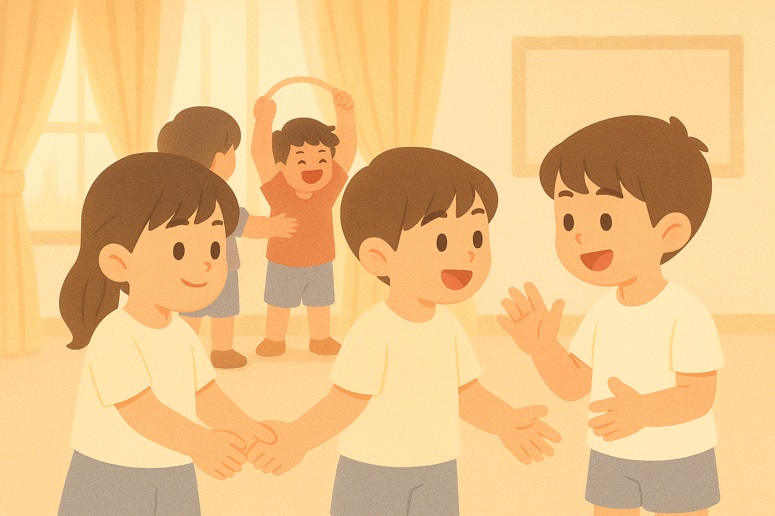한국인 유아들이 어린이집에서 어울리는 단체생활 장면