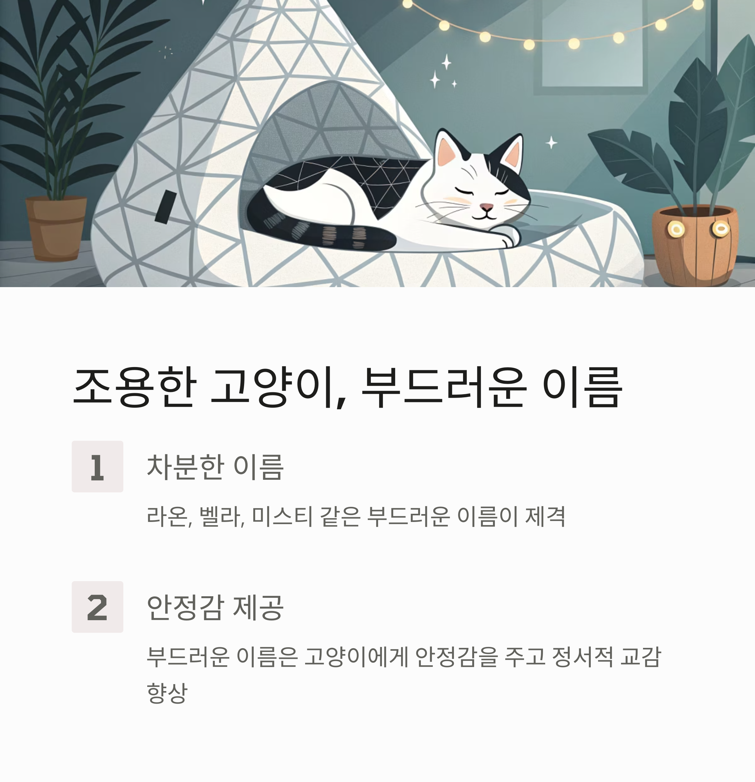 조용한 고양이, 부드러운 이름
