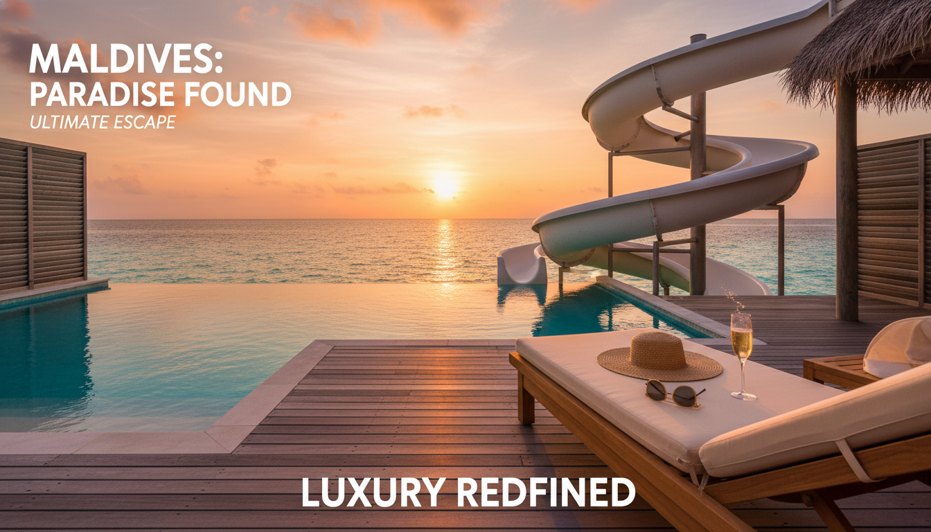 방민아 온주완 부부의 신혼여행지로 주목받는 럭셔리 몰디브 오버워터 풀빌라와 워터 슬라이드 전경