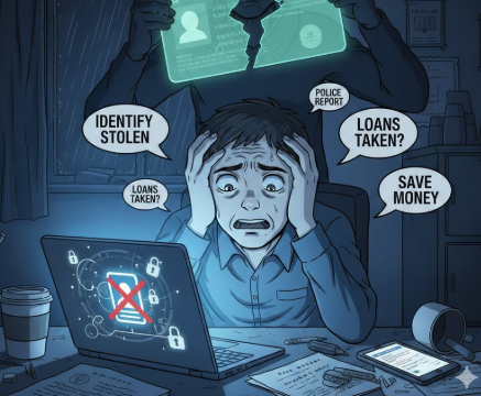 보이스피싱 당해서 괴로워하는 사람 이미지