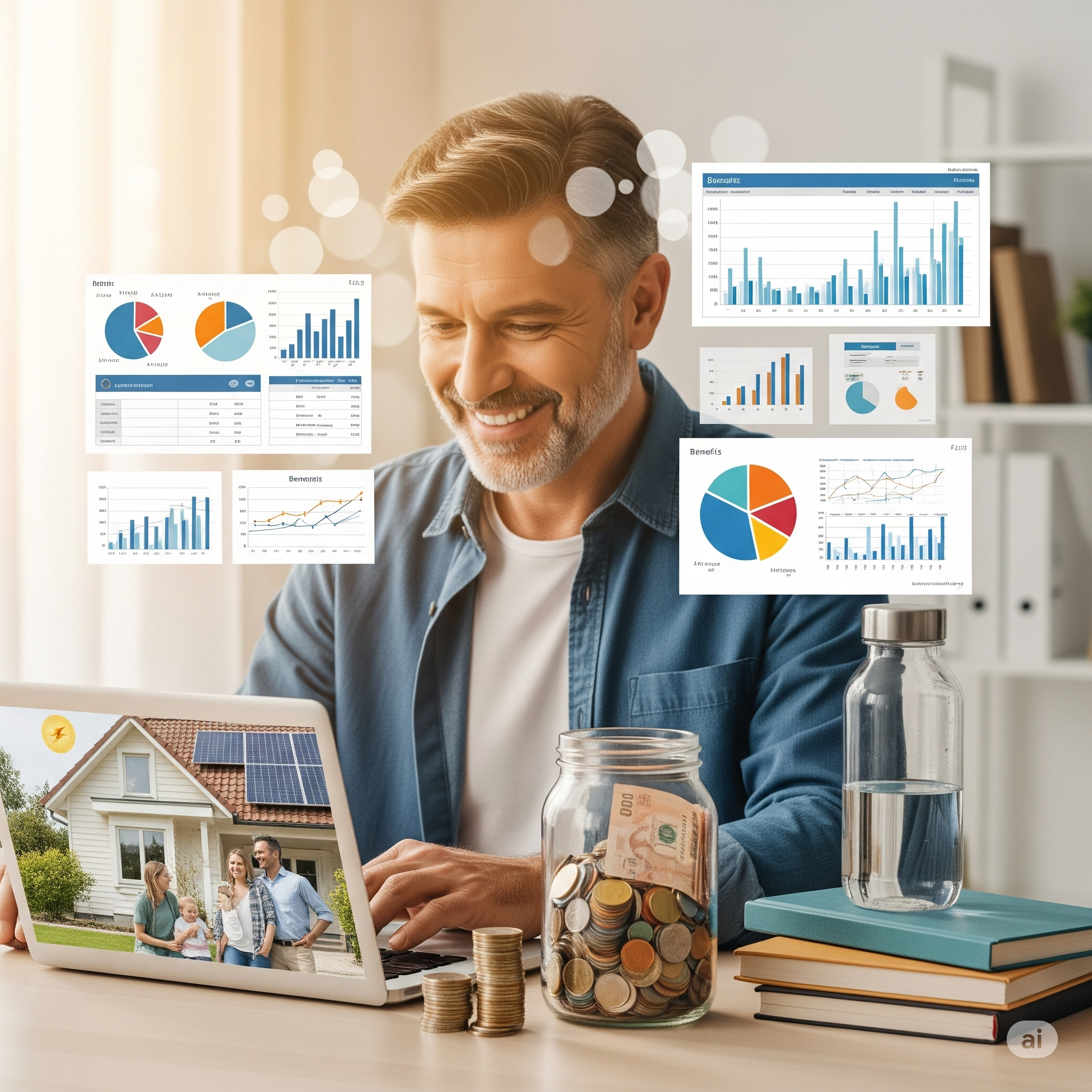 재정 관리를 행복하게 하는 남성.