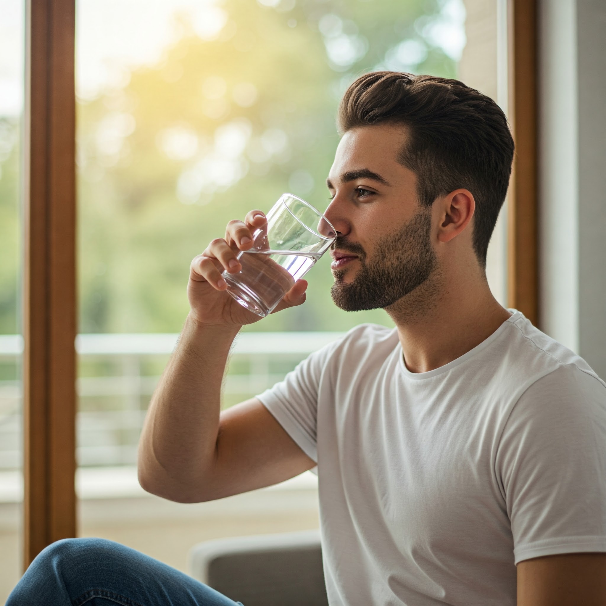 물 한잔 마시는 남성