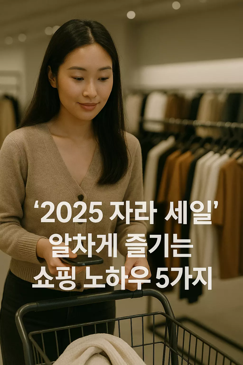 2025 자라 세일 쇼핑 노하우 5가지 안내. 장바구니 준비, 알림 설정 팁을 담은 이미지