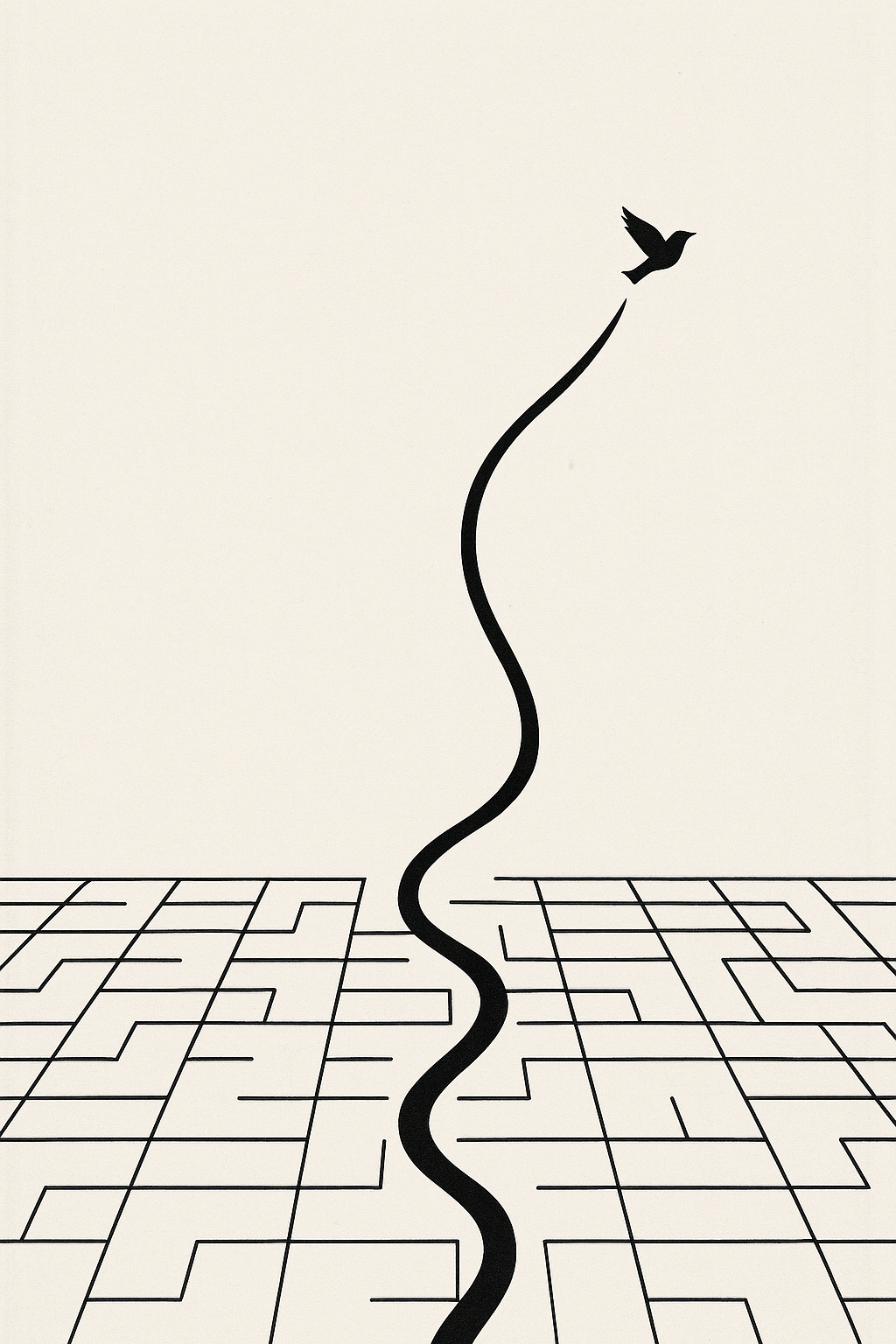 격자 구조를 뚫고 나가는 추상적 선의 이미지