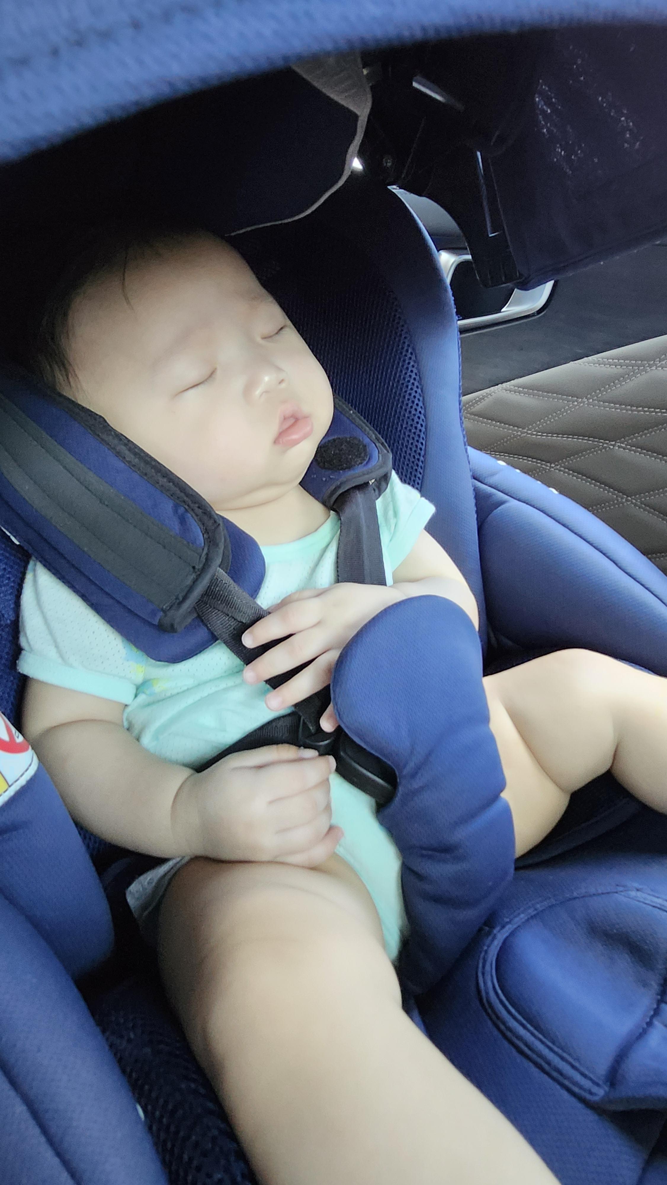 카시트에서 잠자고 있는 6개월 남자아이