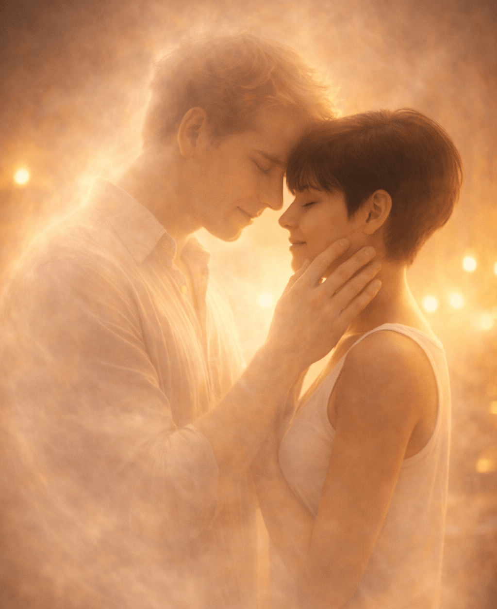 서로를 향한 깊은 감정만이 남은 채 현실과 비현실의 경계를 넘나드는 연인의 모습을 담은 이미지