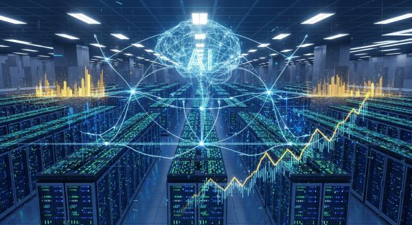 현대적인 하이테크 데이터센터 내부 전경, 컨셉 이미지