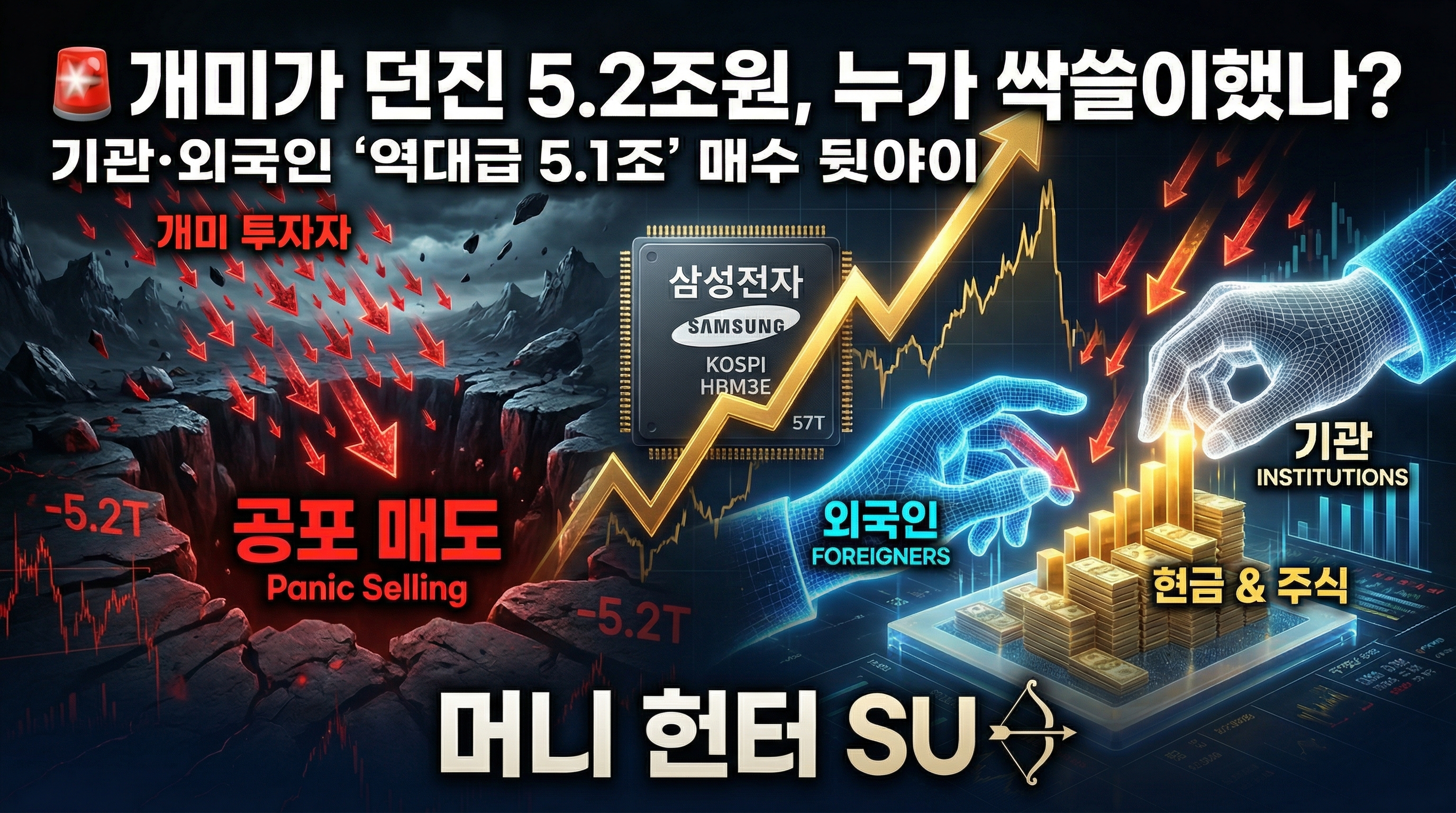개미가 던진 5.2조, 누가 다 먹었나? 기관·외인 '역대급 5.1조' 싹쓸이의 진실: 코스피 폭등 전야의 수급 역전