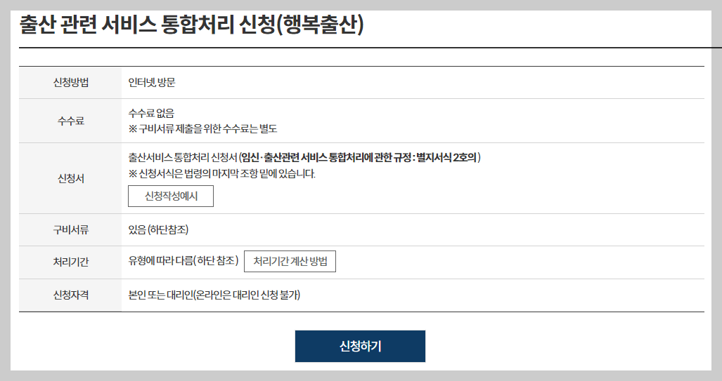 부모급여 등 출산 관련 원스톱서비스 신청