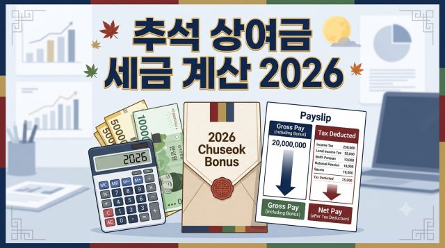 2026년 추석 상여금 세금 계산과 원천징수 방법을 보여주는 급여명세서