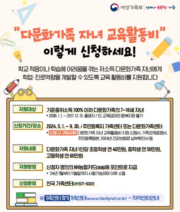다문화가족_자녀_교육활동비_포스터