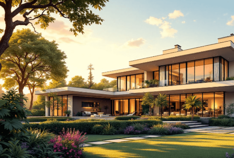 커다란 집과 아름다운 풍경 그림