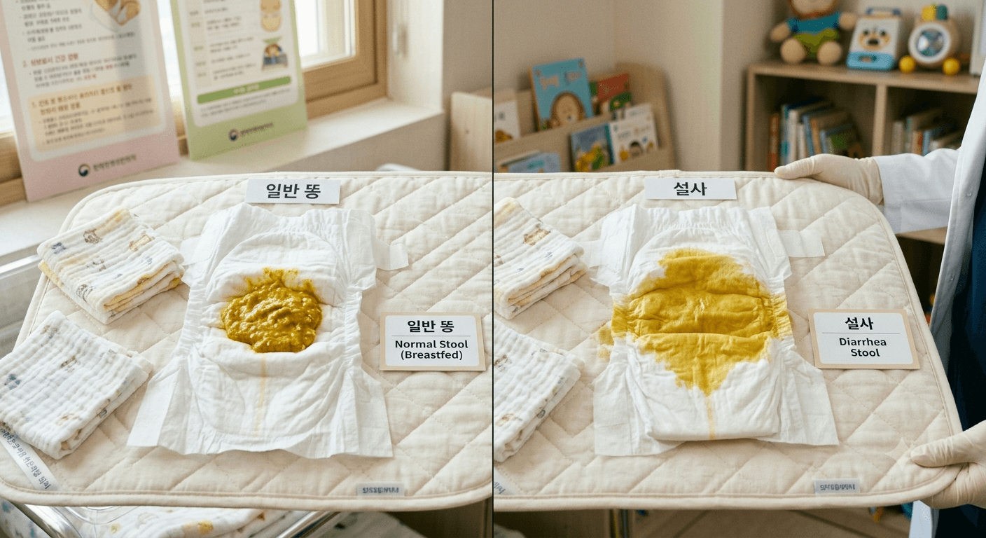 신생아 일반 똥과 설사 비교