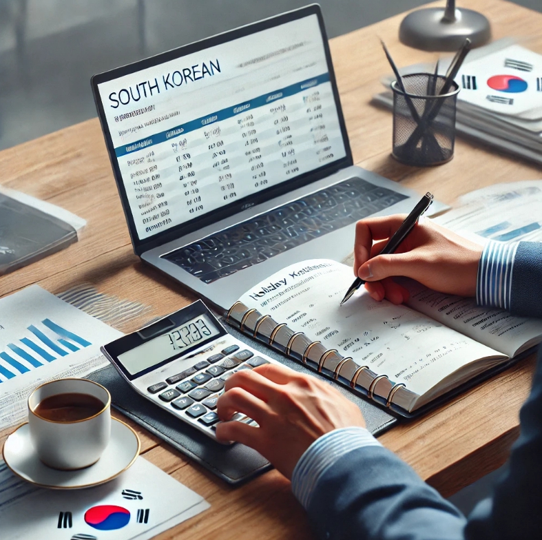 노트북이 책상에 있고 노트에 기록을 하는 모습