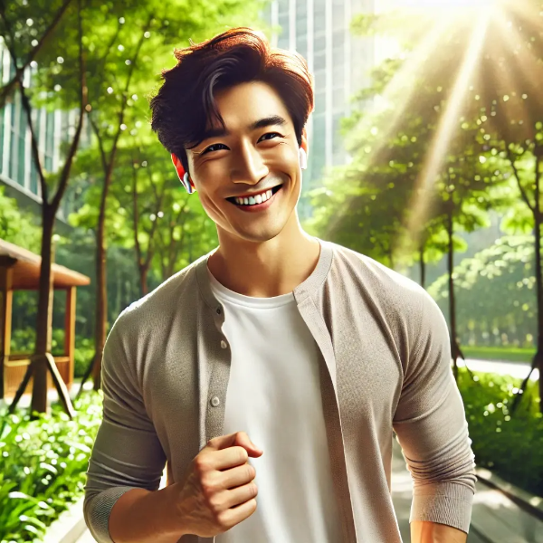 부신 건강을 회복한 후 활력을 되찾은 동양인 남성
