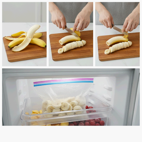 바나나를 적당히 잘라서 지퍼백에 넣고 냉동하기