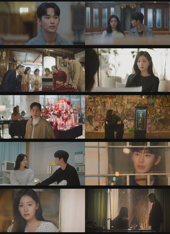 &#39;눈물의 여왕&#39; 김수현과 김지원이 예상치 못한 이별을 맞이해 시청자들을 충격에 빠뜨렸다.[사진=tvN 방송화면 캡처]