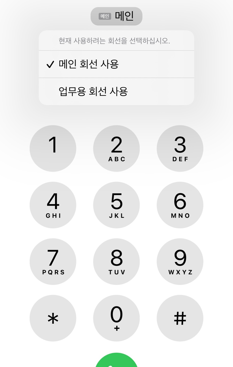 통화시 메인회선과 업무용회선 분리