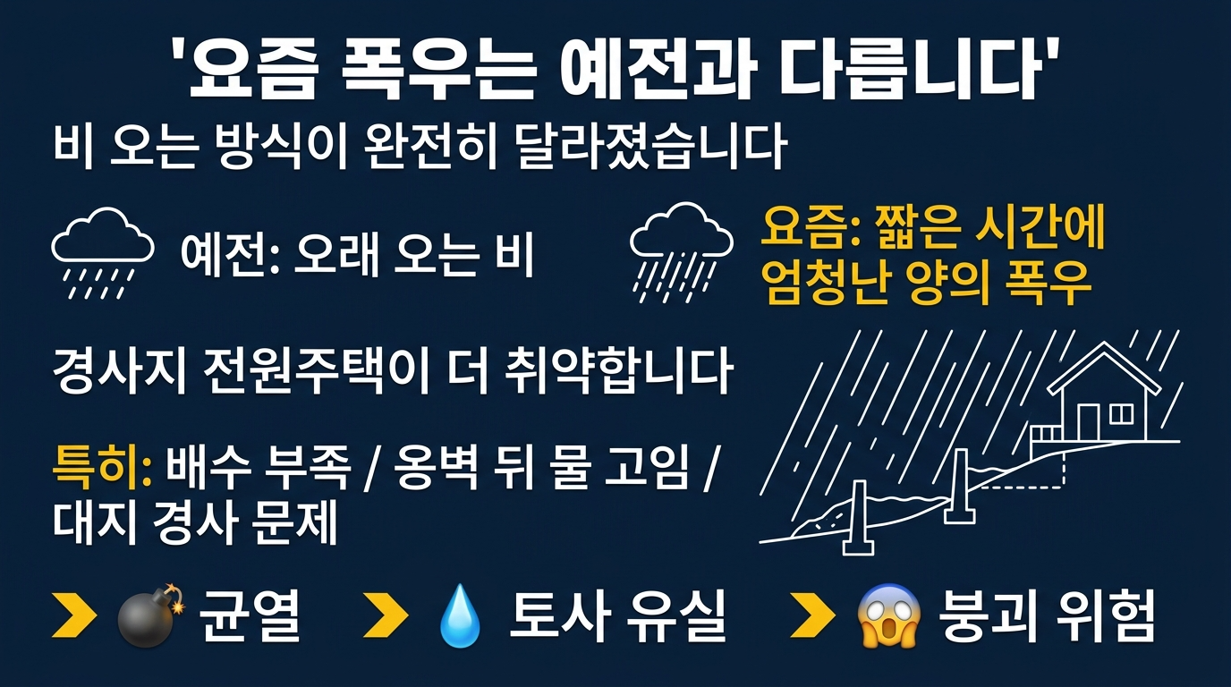 요즘 폭우는 짧은 시간에 엄청나게 쏟아붓는 폭우다.