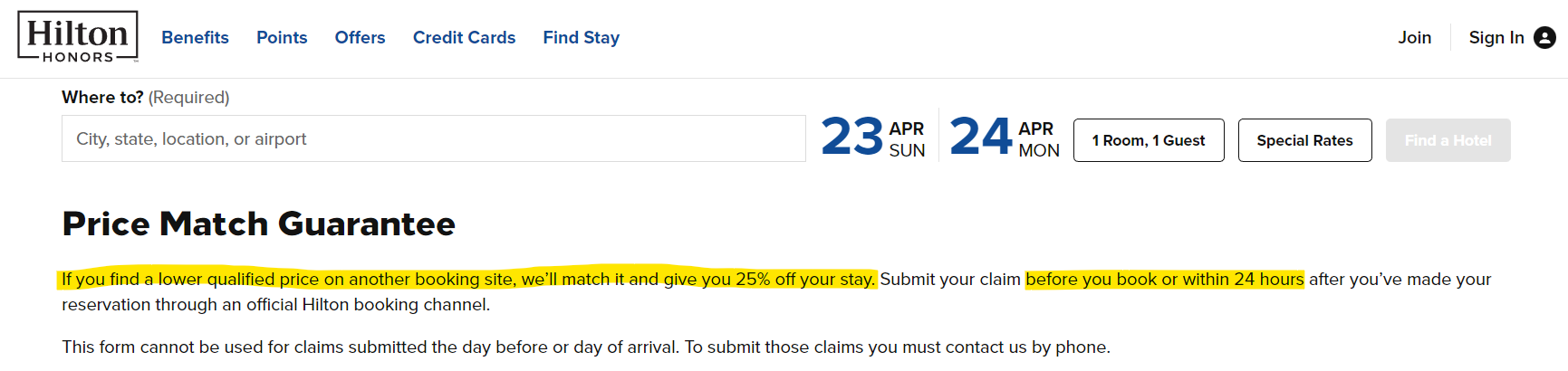 힐튼 PMG, 최저가보상제도