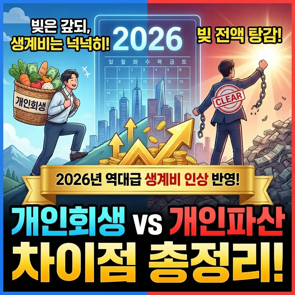 2026년 개인회생 개인파산 차이점: 역대급 생계비 인상 반영 총정리