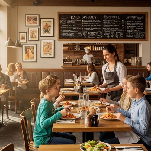패밀리 레스토랑에서 식사하는 사진