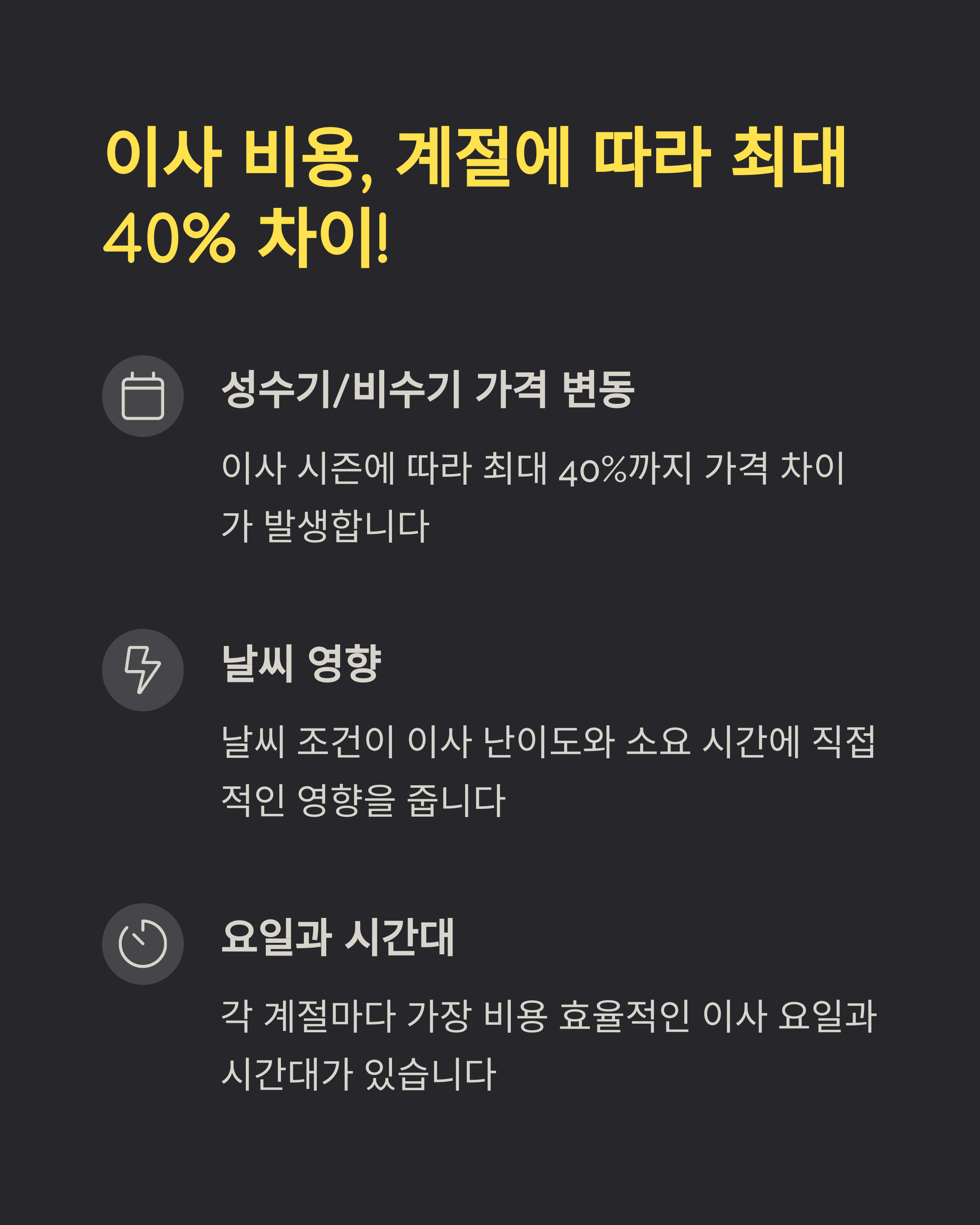 이사비용 계절에 따라 견적 비교