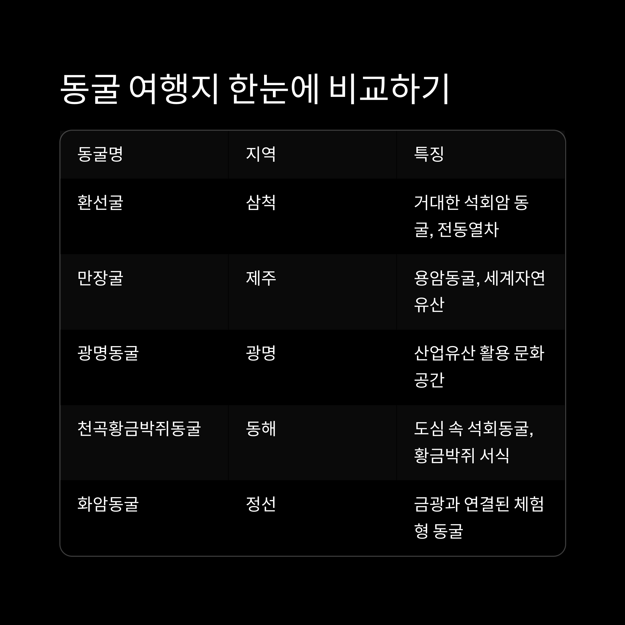 동굴여행 비교