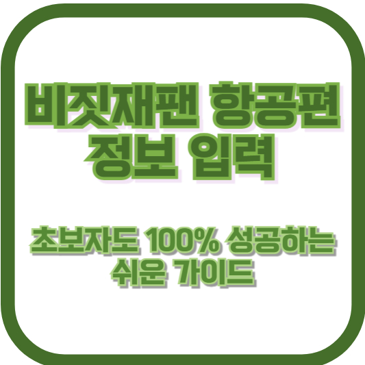 비짓재팬 항공편 정보 입력, 초보자도 100% 성공하는 쉬운 가이드