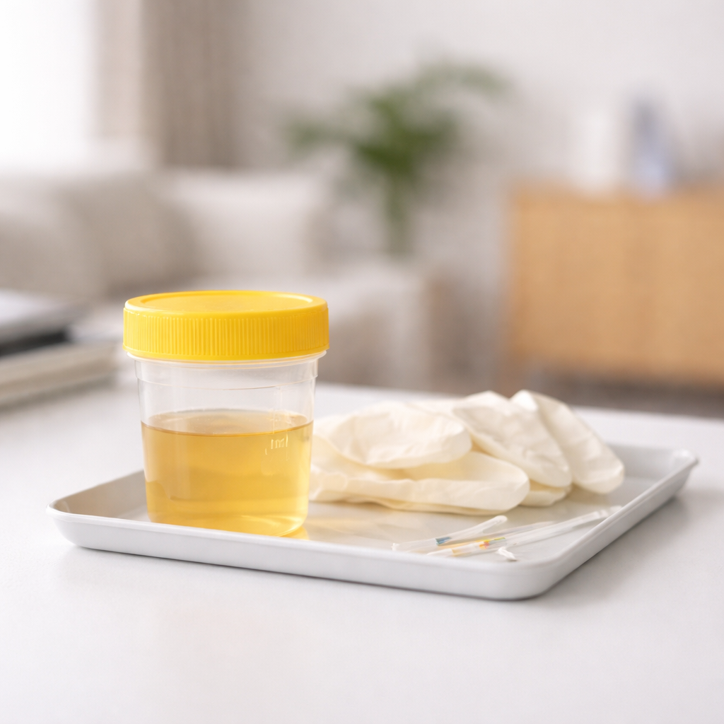 요로결석 평가에 활용되는 소변검사를 상징하는 정물 이미지